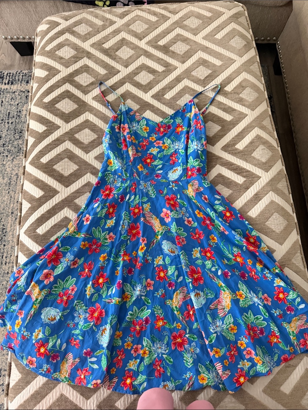 Old Navy Blue Floral Sundress with Red & Green Accents